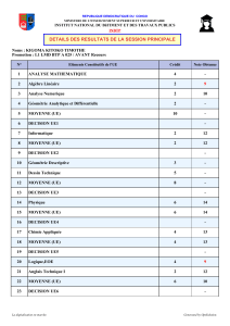 Transcript des r&eacute;sultats de la session principale - INBTP, RDC