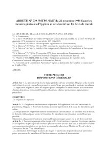 Arr&ecirc;t&eacute; n&deg;039/1984: Mesures g&eacute;n&eacute;rales d'hygi&egrave;ne et s&eacute;curit&eacute; au travail