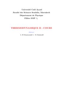 Cours de Thermodynamique II - Universit&eacute; Cadi Ayyad