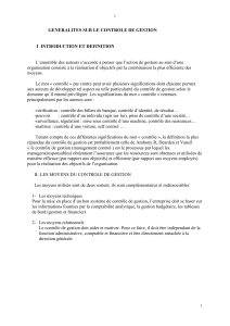 G&eacute;n&eacute;ralit&eacute;s sur le Contr&ocirc;le de Gestion - Introduction et D&eacute;finitions