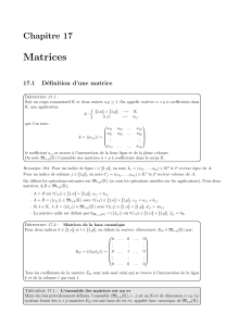 Chapitre 17 : Matrices - Alg&egrave;bre lin&eacute;aire