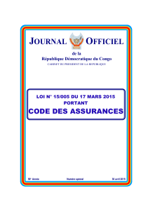 Code des Assurances RDC - Loi 15/005/2015