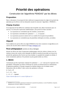 Priorit&eacute; des op&eacute;rations : Construction de l'algorithme PEMDAS