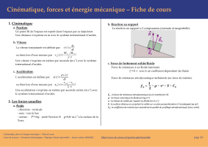 Cin&eacute;matique, forces et &eacute;nergie m&eacute;canique &ndash; Fiche de cours