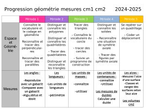 Progression g&eacute;om&eacute;trie mesures cm1 cm2 2024-2025
