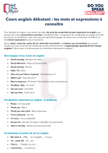 Cours anglais d&eacute;butant - les mots et expressions &agrave; conna&icirc;tre