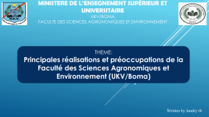 Rapport des r&eacute;alisations et pr&eacute;occupations de la Facult&eacute; des Sciences Agronomiques et Environnement