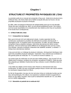 Chapitre 1 : Structure et Propri&eacute;t&eacute;s Physiques de l'Eau