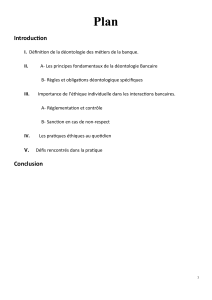 D&eacute;ontologie des m&eacute;tiers de la banque : Principes et d&eacute;fis