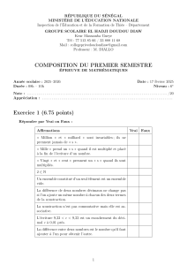 Composition de Math&eacute;matiques 6e - Premier Semestre 2025-2026