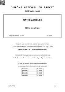 Brevet 2021 Maths S&eacute;rie g&eacute;n&eacute;rale