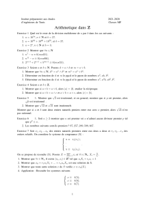 Exercices d'Arithm&eacute;tique dans Z