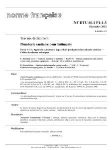 NF DTU 60.1 P1-1-3: Clauses techniques de plomberie sanitaire