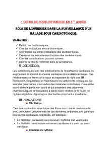 R&ocirc;le de l'infirmier dans la surveillance d'un malade sous cardiotonique - Cours 3ᵉ ann&eacute;e