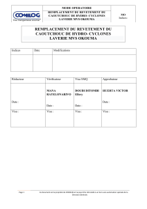 Mode Op&eacute;ratoire: Remplacement du Rev&ecirc;tement Caoutchouc Hydro-Cyclones