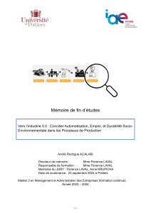 M&eacute;moire : Industrie 5.0 - Automatisation, Emploi, Durabilit&eacute;