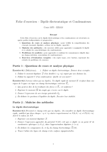 Fiche d'exercices - Dip&ocirc;le &eacute;lectrostatique et Condensateurs