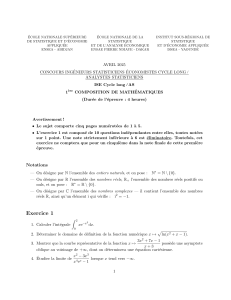Concours ISE Cycle Long / AS : 1&egrave;re Composition de Math&eacute;matiques Avril 2025