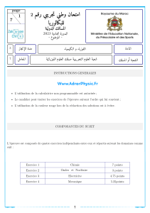 Baccalaur&eacute;at Physique-Chimie 2023 Maroc