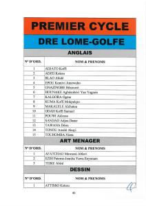 Premier Cycle DRE Lome-Golfe Student Lists: Anglais, Art Menager, Dessin