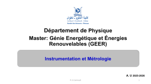 Cours d'Instrumentation et M&eacute;trologie pour Master GEER