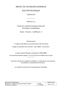 BTS &Eacute;lectrotechnique 2020 - &Eacute;preuve syst&egrave;me industriel