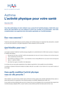 Asthme : l'activit&eacute; physique pour votre sant&eacute;