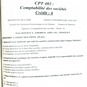 CPT 402 Exam: Corporate Accounting OHADA