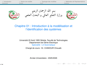 Chapitre 1 : Introduction &agrave; la mod&eacute;lisation et identification des syst&egrave;mes