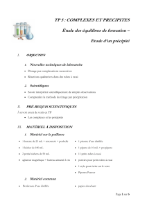 TP 5 : Complexes et Pr&eacute;cipit&eacute;s - &Eacute;tude des &eacute;quilibres de formation