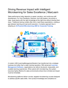 Driving Revenue Impact with Intelligent Microlearning for Sales Excellence   MaxLearn