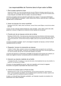Les responsabilit&eacute;s de l'homme dans le foyer selon la Bible