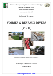 Polycopi&eacute; de cours : Voiries et r&eacute;seaux divers (VRD) - G&eacute;nie Civil