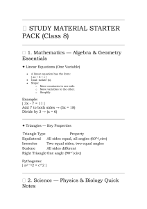 Class 8 Study Material Starter Pack: Math, Science, English, French