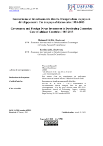 Gouvernance et IDE en Afrique 1985-2015