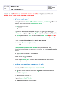 La Fonction Sujet - Exercices de Grammaire
