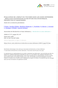 Impact du toucher dans les soins infirmiers : r&eacute;sultats d'&eacute;tude multicentrique