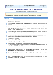 Examen du Baccalaur&eacute;at Informatique : Fichiers, Matrices, Cryptographie