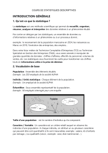 Cours de Statistiques Descriptives : Introduction et Bases