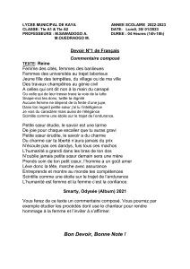 Devoir de fran&ccedil;ais : Commentaire compos&eacute; sur 'Reine'
