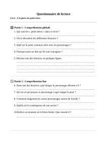 Questionnaire de lecture : &Agrave; la gloire des petits h&eacute;ros