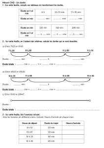 Fiche d'exercices CM2 : Les dur&eacute;es (heures & minutes)
