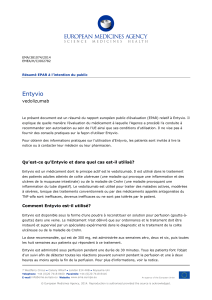 R&eacute;sum&eacute; EPAR Entyvio (vedolizumab) - Agence europ&eacute;enne des m&eacute;dicaments