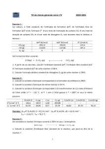 TD de chimie g&eacute;n&eacute;rale s&eacute;rie n&deg;8 - Thermodynamique