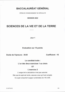 2022 French Baccalaureate Biology Exam Paper Day 1