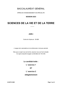&Eacute;preuve du Baccalaur&eacute;at SVT 2023