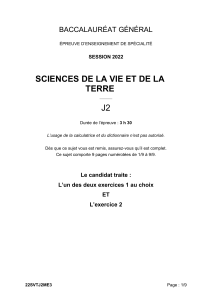 Sujet d'examen Baccalaur&eacute;at SVT 2022