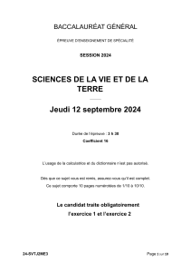 Baccalaur&eacute;at SVT 2024 : &Eacute;preuve de sp&eacute;cialit&eacute;