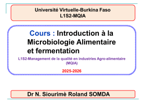 Cours : Introduction &agrave; la Microbiologie Alimentaire et fermentation