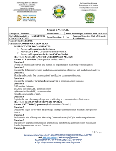 Communication Plan Exam: Marketing Bachelor Level 3